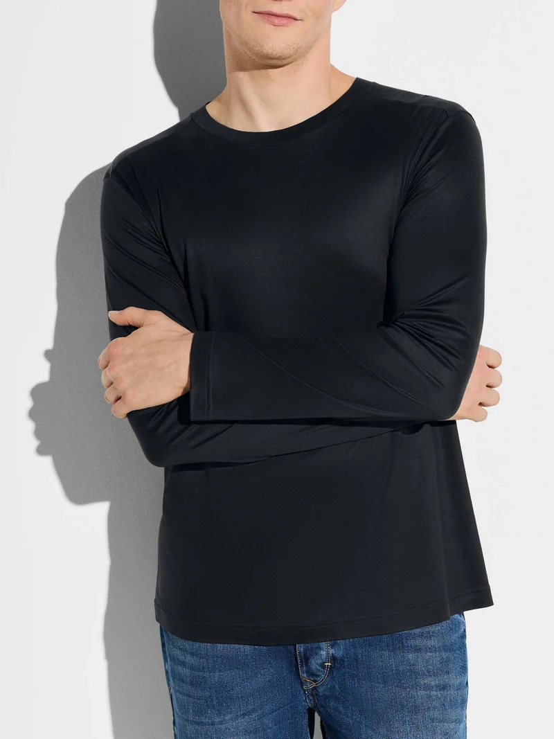 Shirt Long Sleeve SUSTAINABLE LUXURY – in Herbstfarbe "midnight", Grösse M