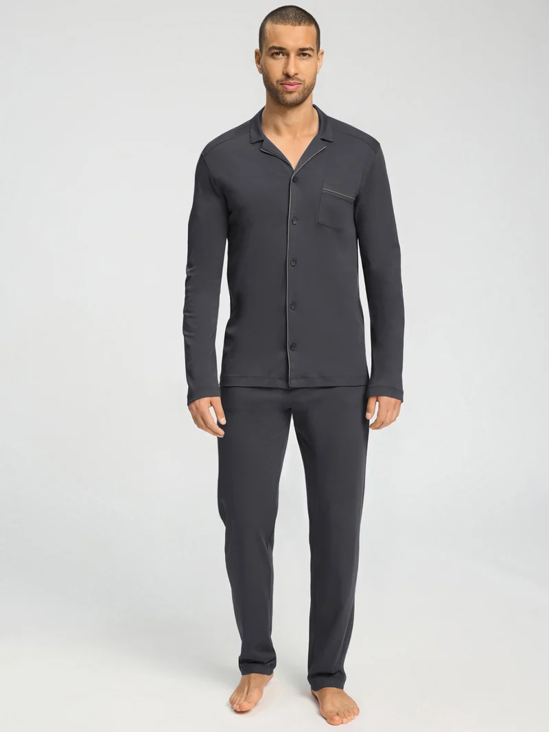 Langer Pyjama NIGHT & DAY, in Herbstfarbe charcoal art, Grösse L