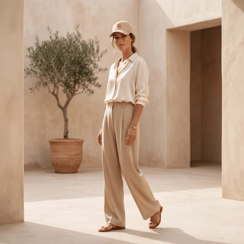 Beige TEASEFASHION Signature Baumwoll-Twill-Kappe