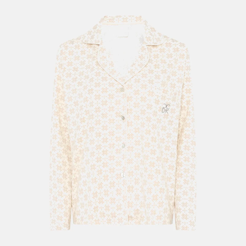 Bambus-Nachthemdbluse in Sand mit Print