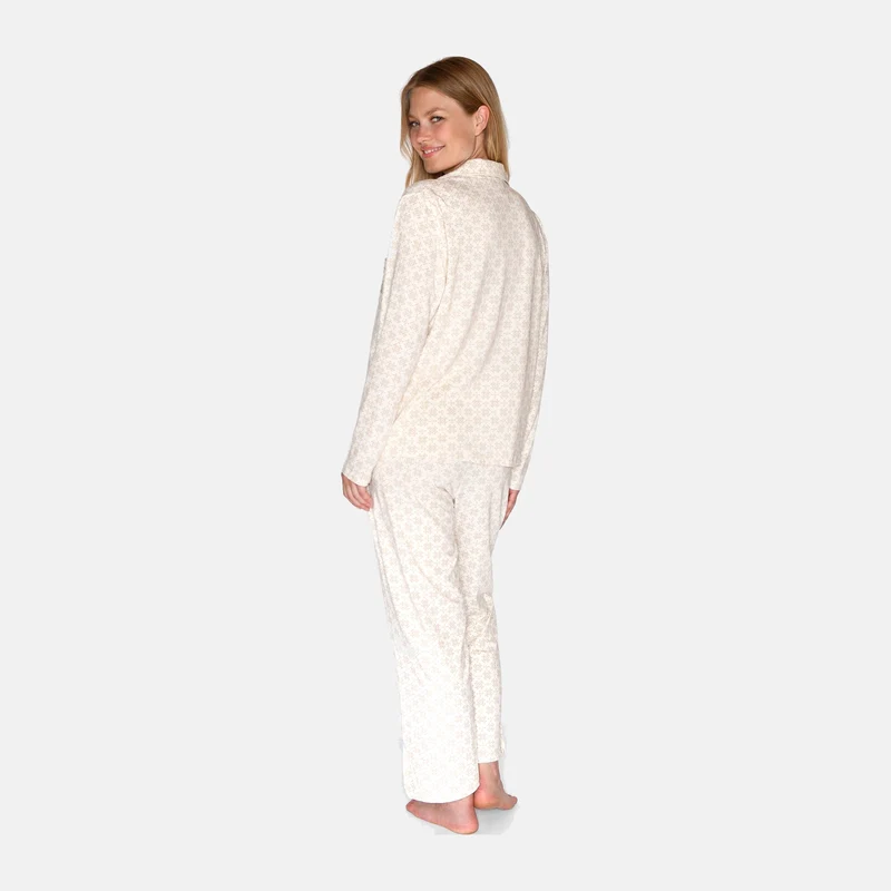 Bambus-Nachthemdbluse in Sand mit Print