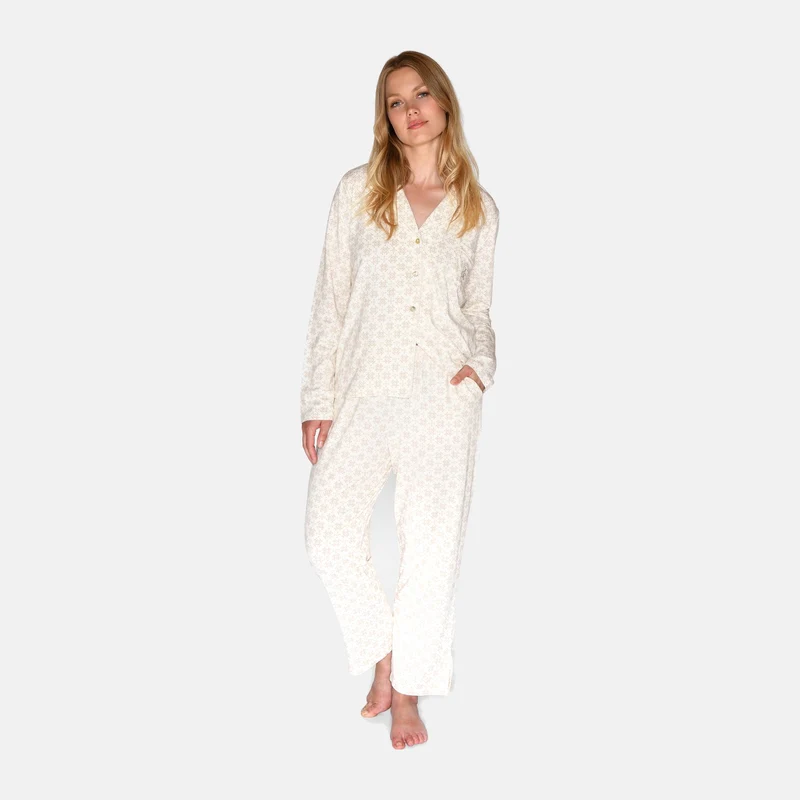 Bambus-Caprihose in Sand mit Print