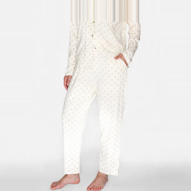 Bambus-Caprihose in Sand mit Print