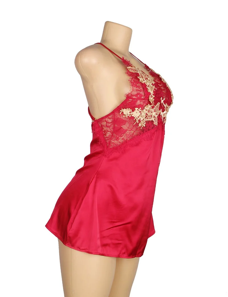 Babydoll mit Blumenbesatz – Überkreuzte Träger am Rücken