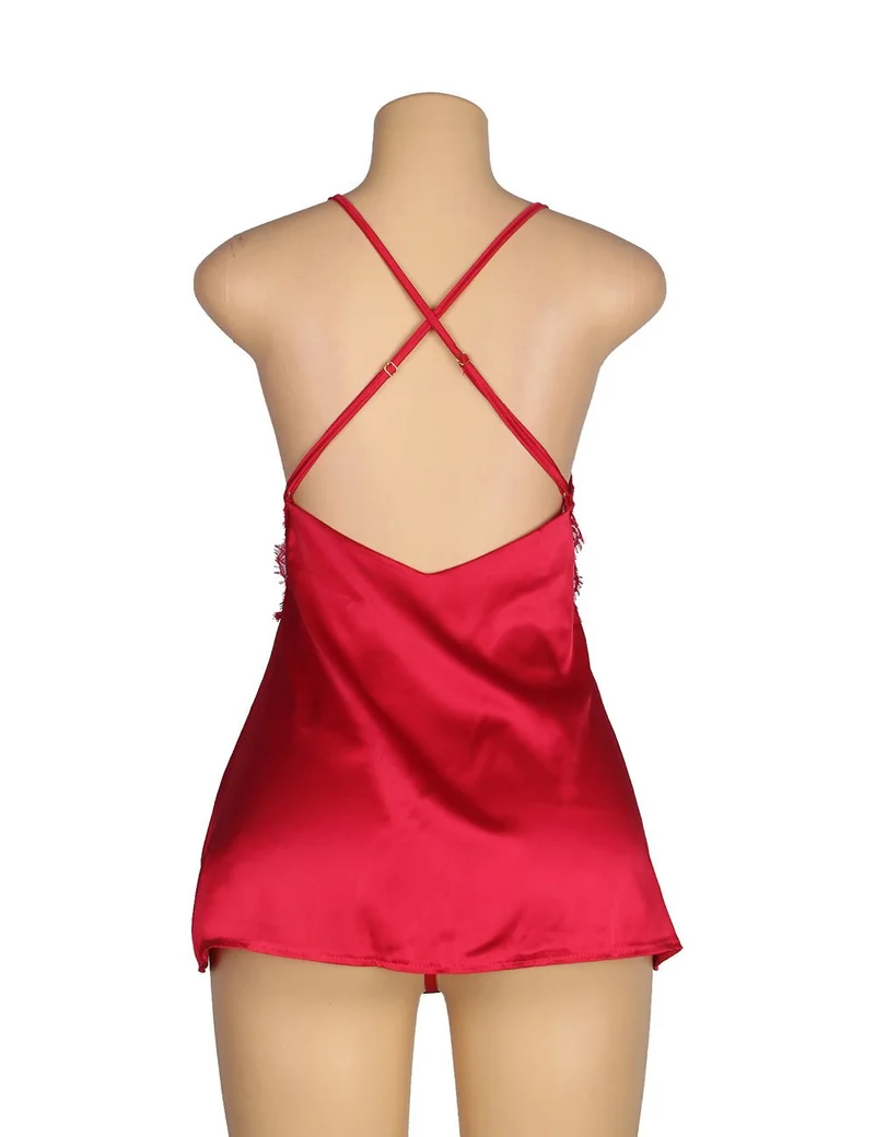 Babydoll mit Blumenbesatz – Überkreuzte Träger am Rücken