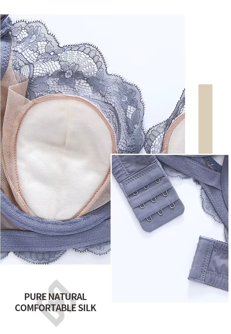 Schwarzer, nahtloser BH aus dünner, weicher Seide mit Mesh-Spitze für Damen