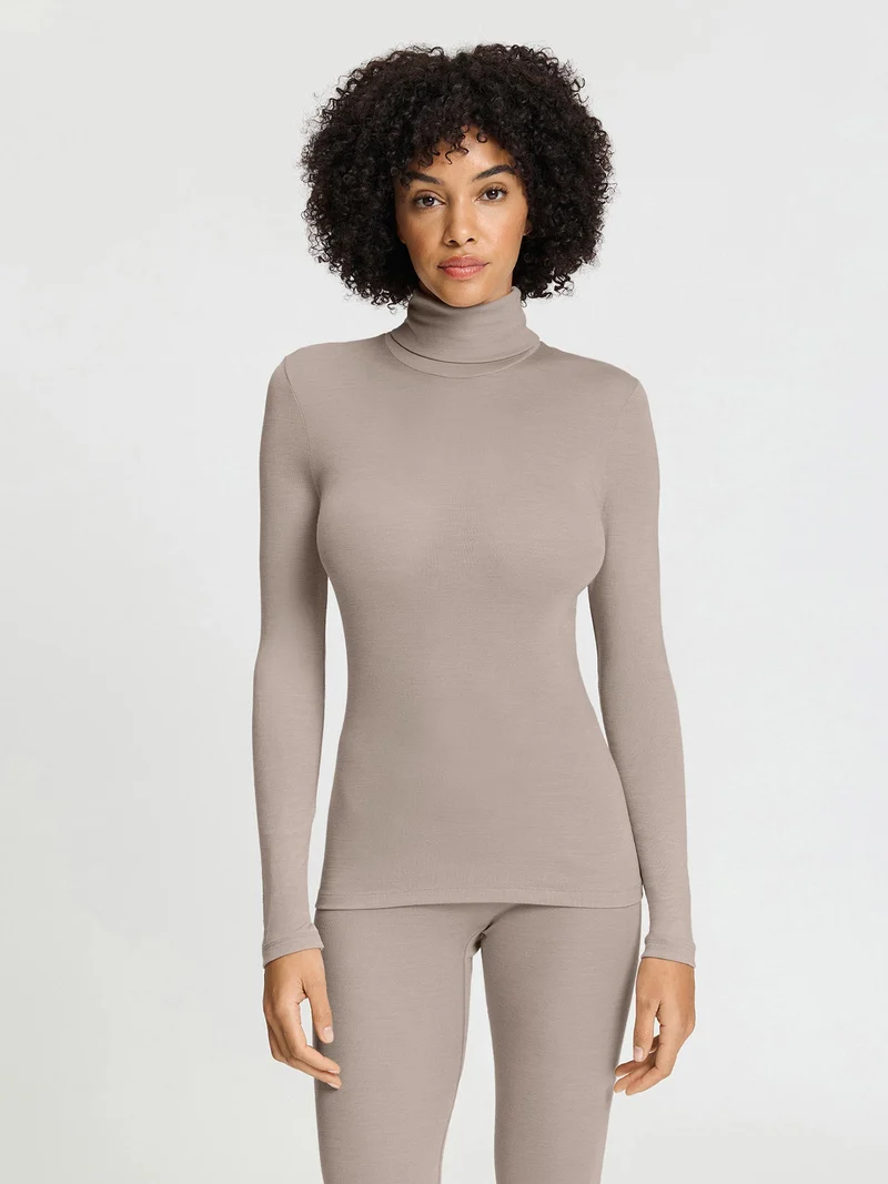 Turtleneck-, Rollkragen-Shirt WOOLEN SILK, in Herbstfarbe rose grey, Grössen S & M