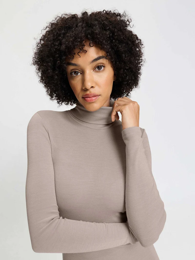Turtleneck-, Rollkragen-Shirt WOOLEN SILK, in Herbstfarbe rose grey, Grössen S & M