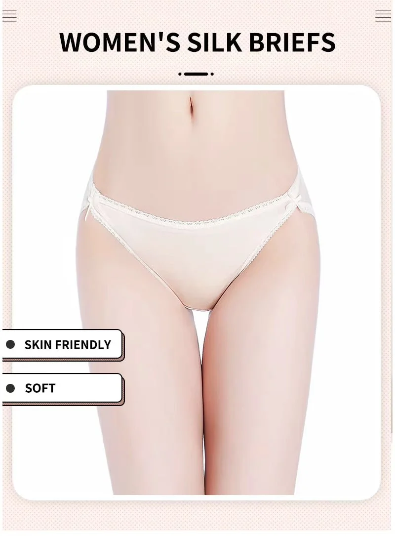 Sandfarbene, einfarbige, sexy und bequeme Seidenunterwäsche, nahtloser Seidenslip