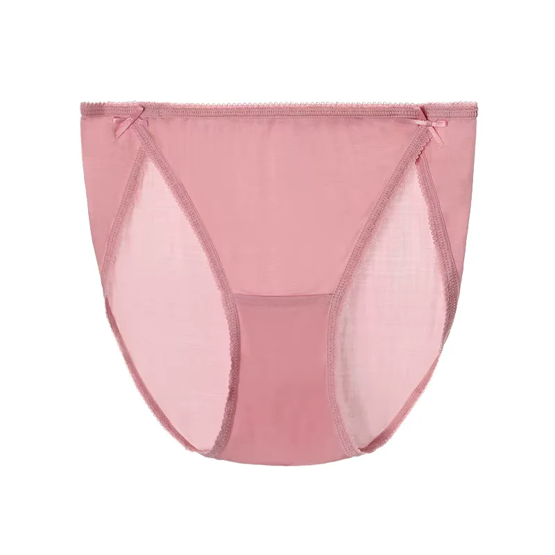 Rosafarbener, einfarbiger, sexy und bequemer Seiden-Slip, nahtlos, aus Seide