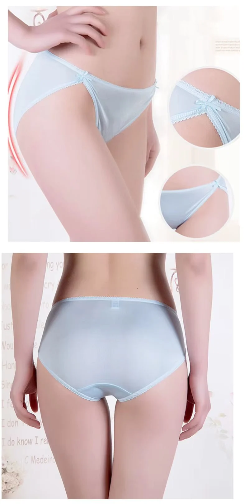 Cremefarbene, einfarbige, sexy und bequeme Seidenunterwäsche, nahtloser Seidenslip