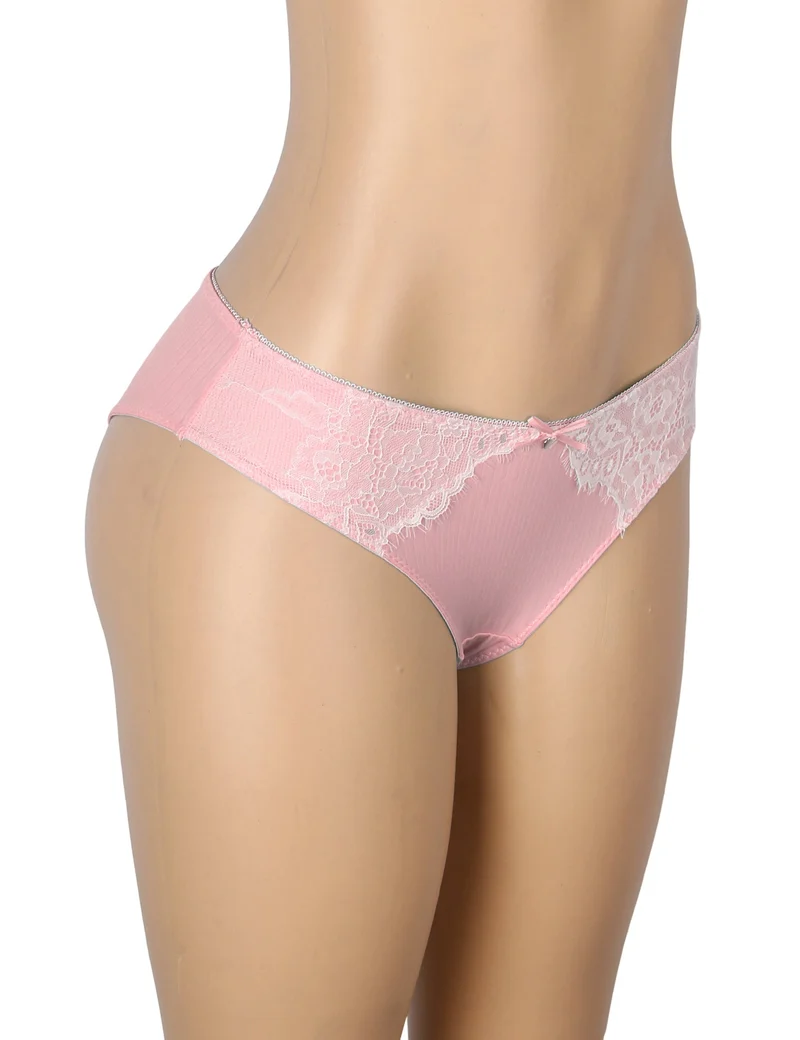 Rosa gestreifter Slip mit Spitzenbesatz und Schleife