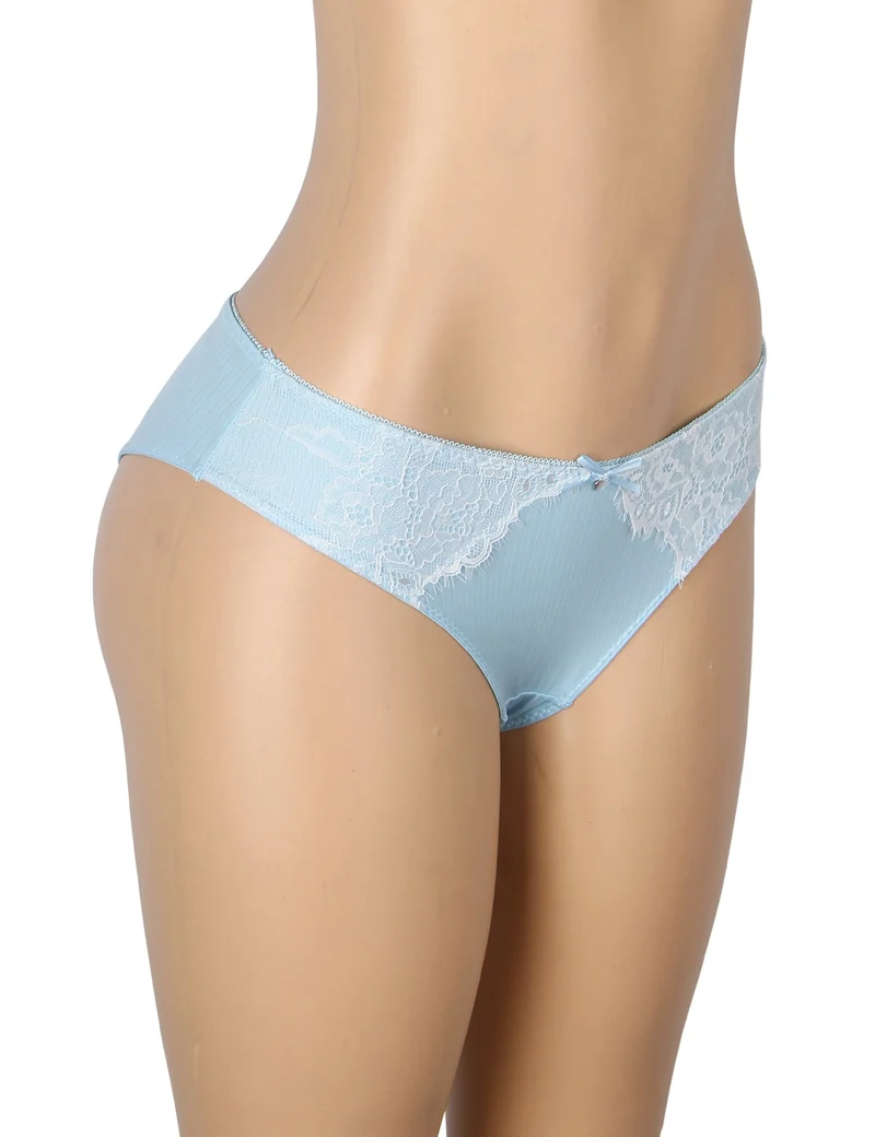 Blau gestreifter Slip mit Spitzenbesatz und Schleifendetail