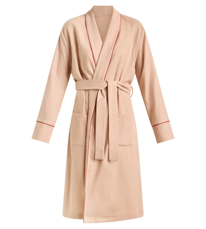 Beiger Seidenflanell-Bademantel DIM x Ines de la Fressange