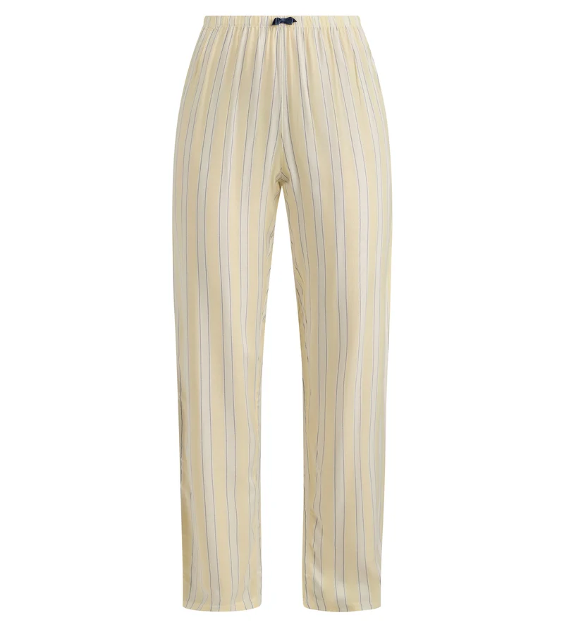 Ecrufarbene, gelb gestreifte Pyjama-Hose aus Twill von Slow Days Fresh Vibes