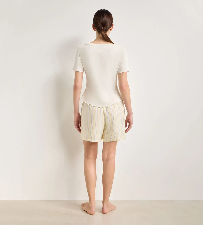 Hellgelbe, gestreifte Pyjama-Shorts aus Twill Slow Days Fresh Vibes