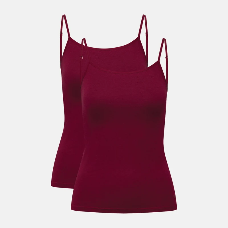 2er-Pack bordeauxfarbenes Bambus-Tanktop mit dünnen Trägern