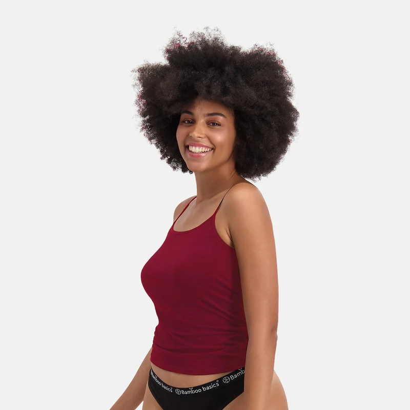 2er-Pack bordeauxfarbenes Bambus-Tanktop mit dünnen Trägern