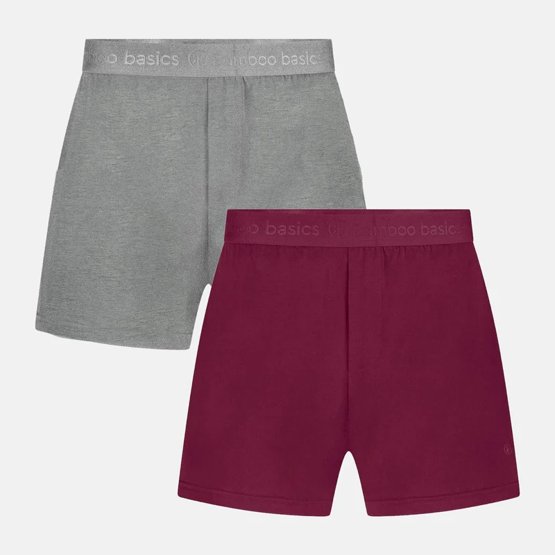 2er-Pack Bambus-Boxershorts in Grau/Bordeaux