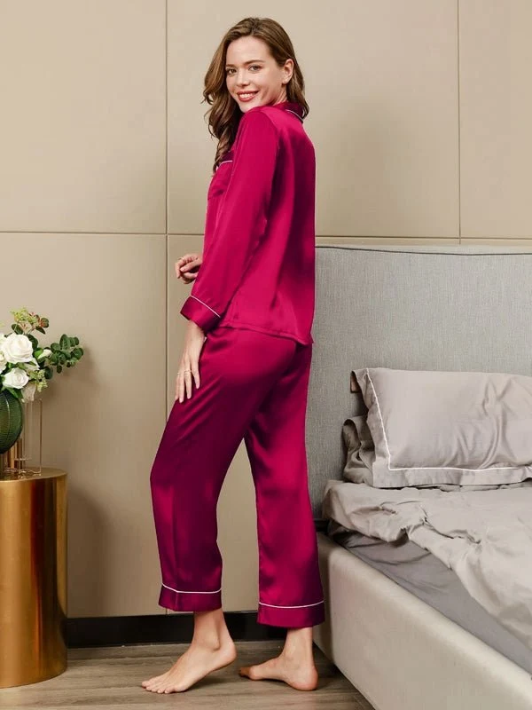 Champagnergoldenes, langes Premium-Seidenpyjama-Set