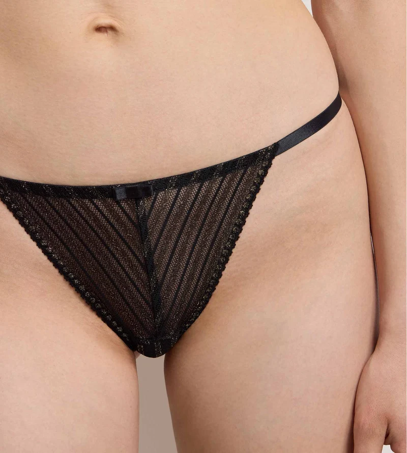 Schwarz gestreifter Brazilian-Slip „Holiday“ aus Spitze