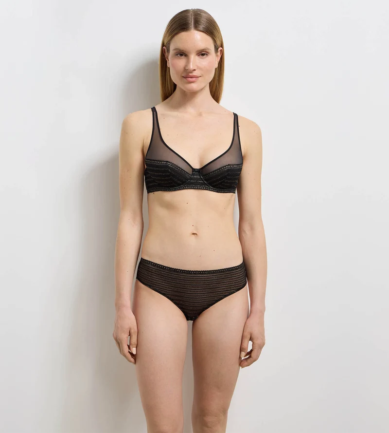 Schwarz gestreifter Spitzen-Slip Holiday