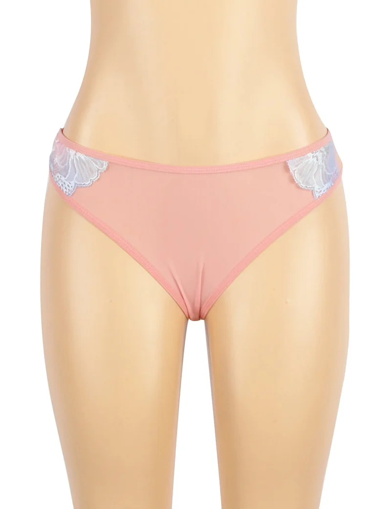 Babydoll aus orangefarbenem, digital bedrucktem Mesh-Gewebe mit offener Vorderseite und passendem bedrucktem Höschen