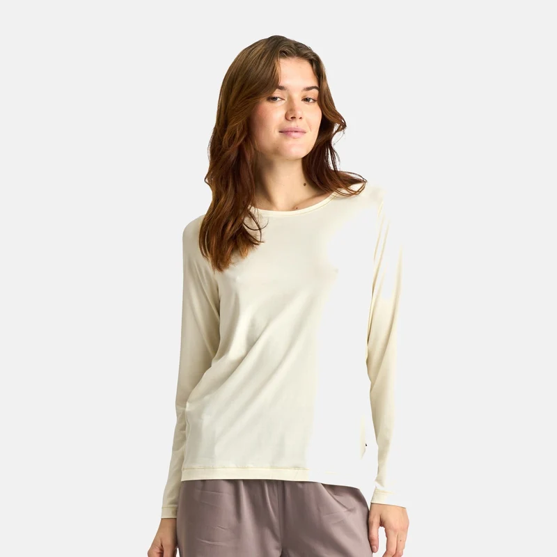 Cremefarbenes Langarm-Bambus-T-Shirt