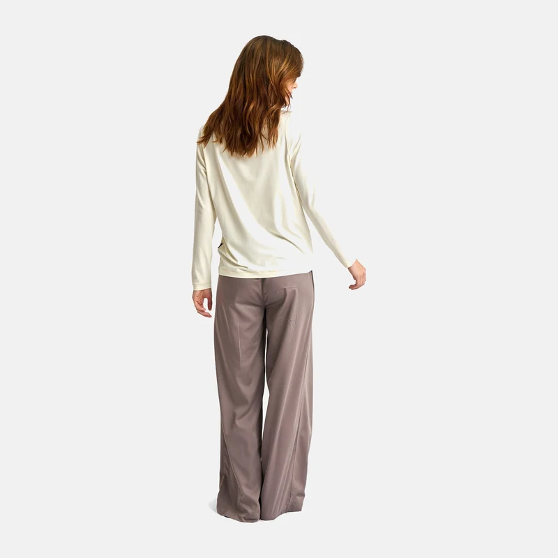 Cremefarbenes Langarm-Bambus-T-Shirt