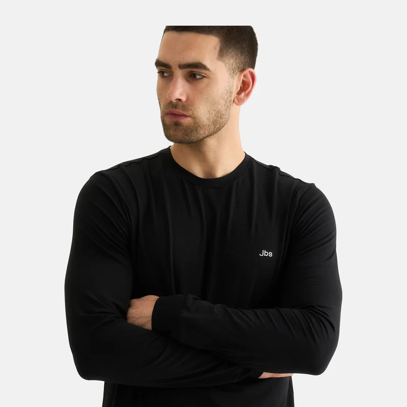 Schwarzes Langarm-T-Shirt aus Bambus für Herren
