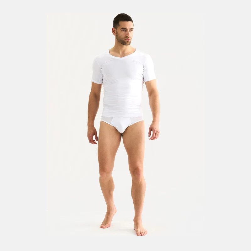 Weißes Bambus-Anti-Schweiß-T-Shirt mit V-Ausschnitt