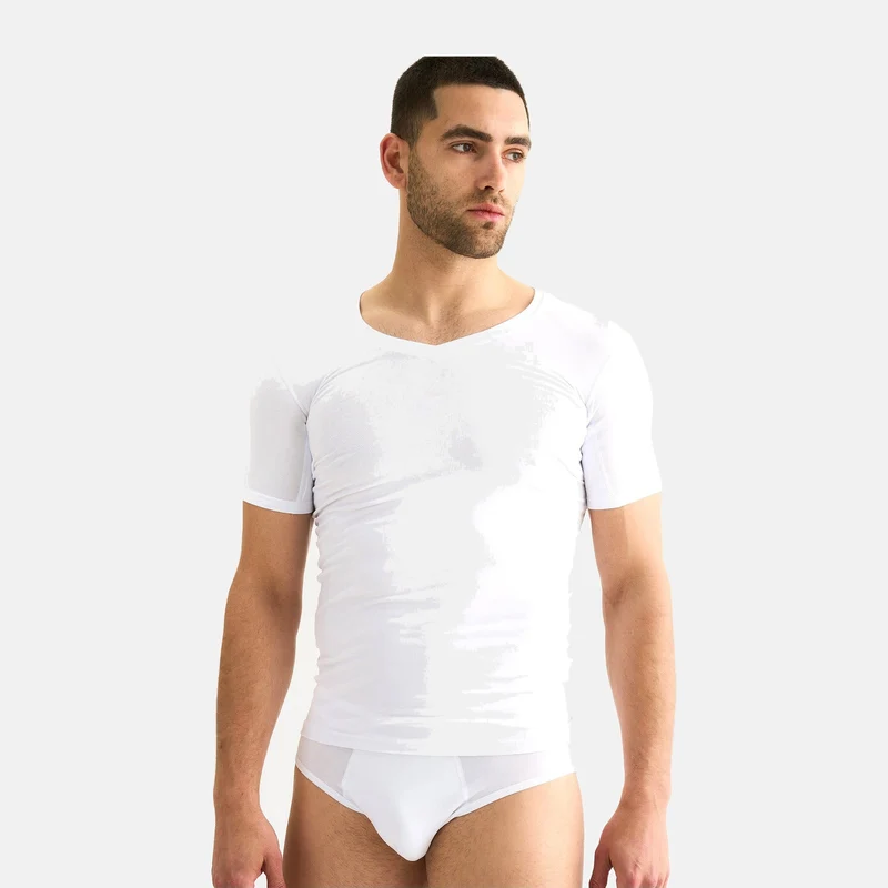 Weißes Bambus-Anti-Schweiß-T-Shirt mit V-Ausschnitt