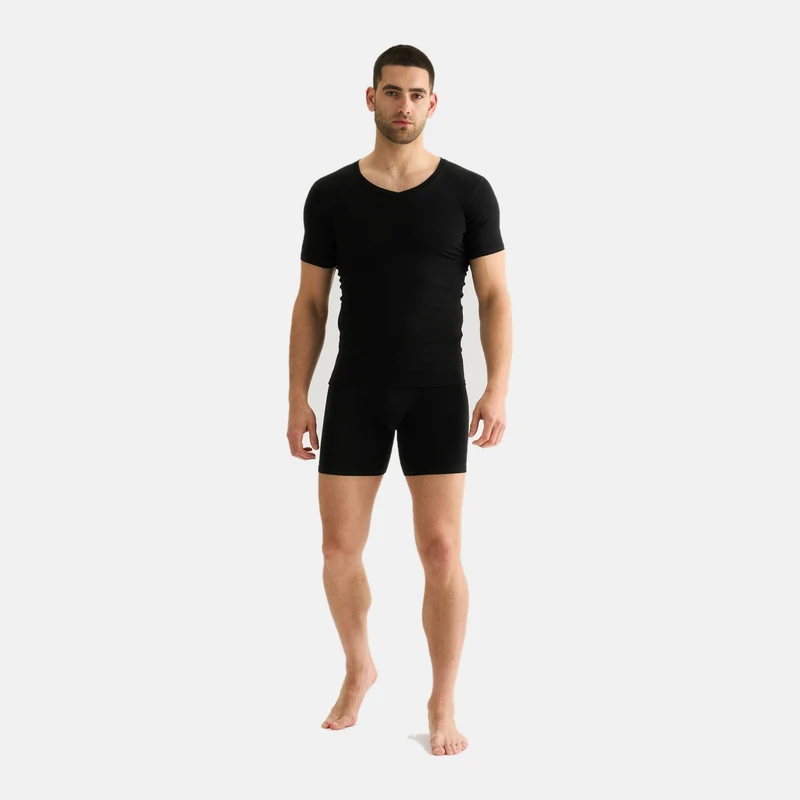 Schwarzes Bambus-Anti-Schweiß-T-Shirt mit V-Ausschnitt