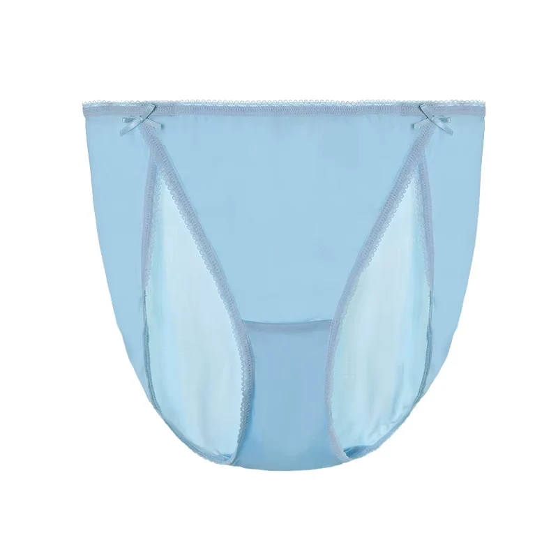 Blaue, einfarbige, sexy und bequeme Seidenunterwäsche, nahtloser Seidenslip