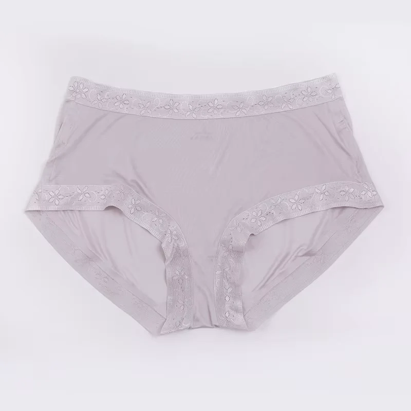 Silberne Spitzenhöschen, sexy, atmungsaktiv, mittelhoher Bund, nahtlose Seidenunterwäsche