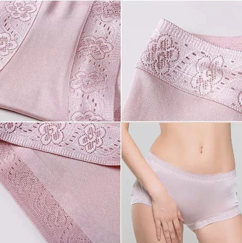 Nahtloser, rosafarbener Seiden-Slip mit Spitze, mittelhoher Bund, atmungsaktiv, sexy und bequem – Damenunterwäsche