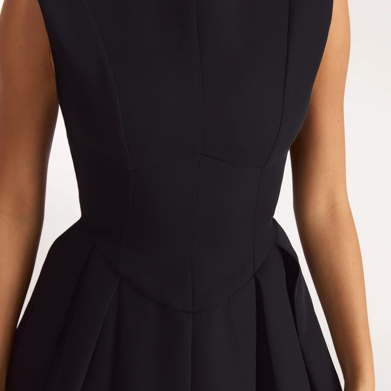 Pleated Cinched Mini Dress - Black