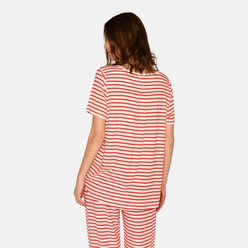 Kurzärmeliges rot gestreiftes Bambus-T-Shirt