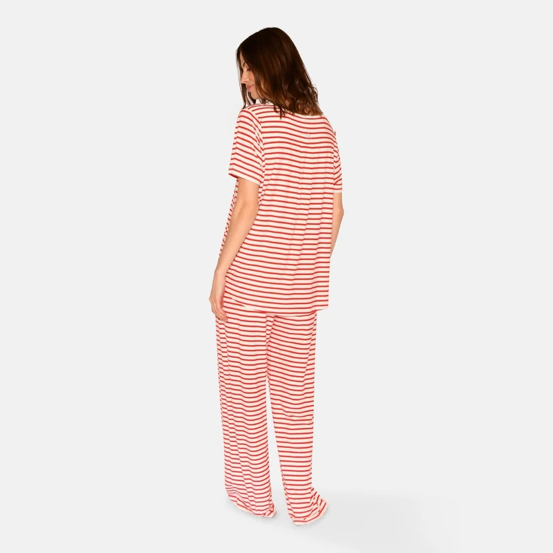 Kurzärmeliges rot gestreiftes Bambus-T-Shirt