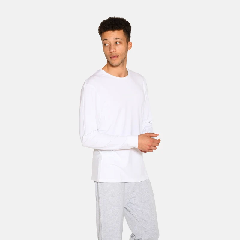 Langärmeliges Bambus-T-Shirt in Weiß