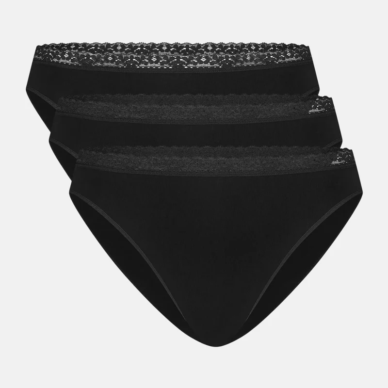 3er-Pack Bambus-Tai-Slips seamless mit Spitze in Schwarz