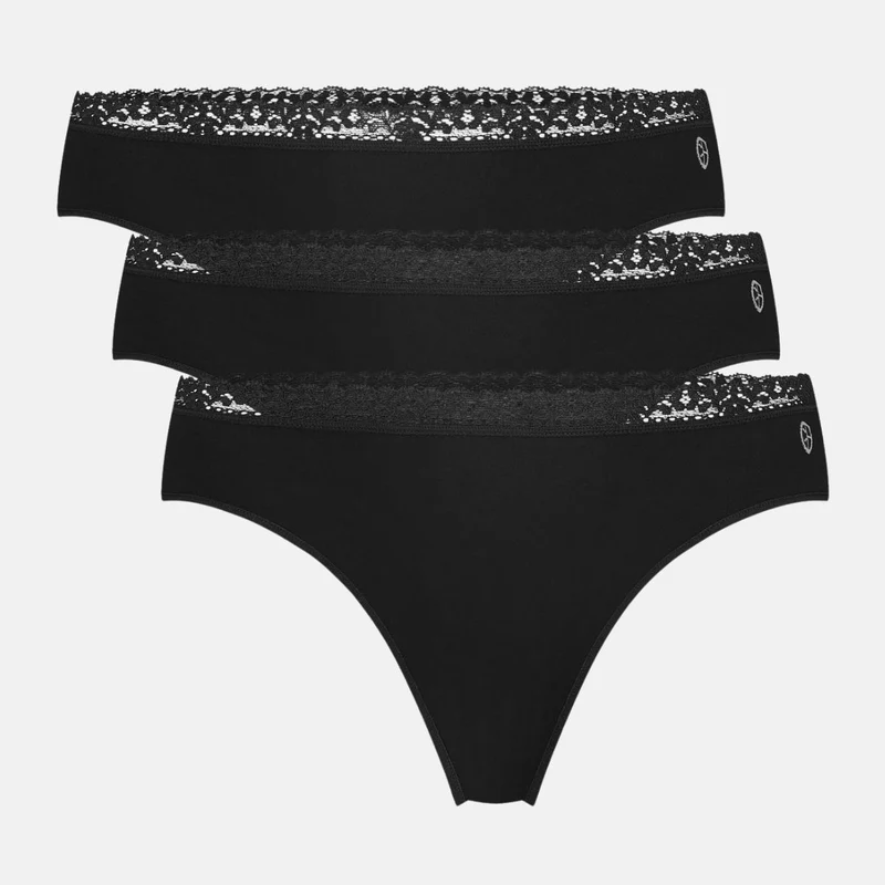 3er-Pack Bambus-G-String-Slips seamless mit Spitze in Schwarz