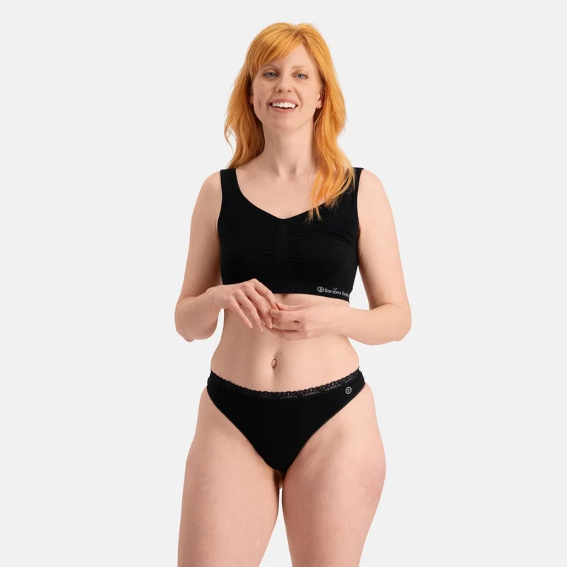 3er-Pack Bambus-G-String-Slips seamless mit Spitze in Schwarz