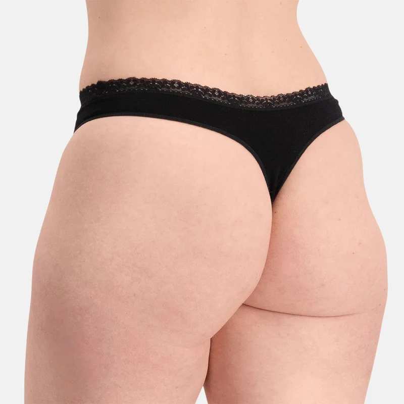 3er-Pack Bambus-G-String-Slips seamless mit Spitze in Schwarz