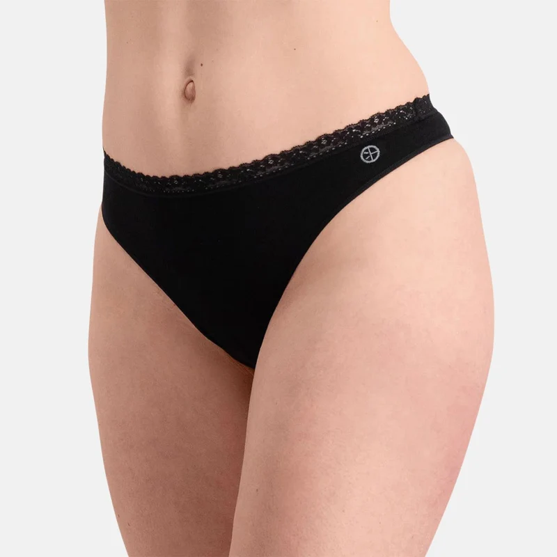 3er-Pack Bambus-G-String-Slips seamless mit Spitze in Schwarz