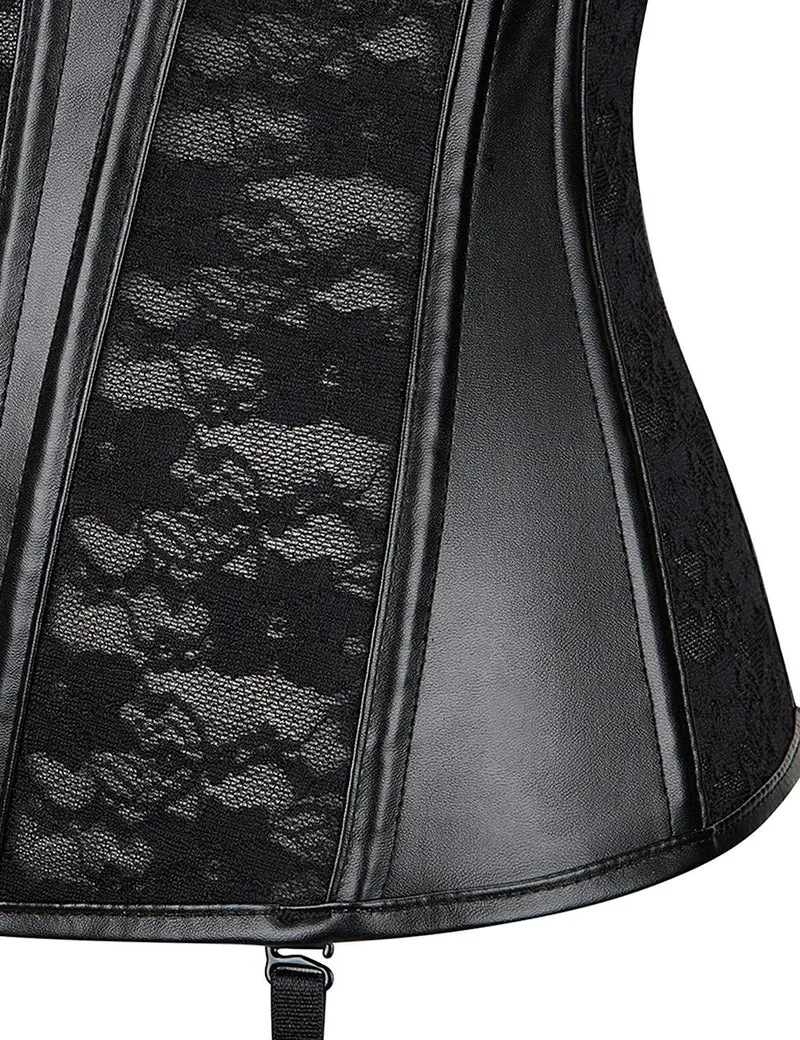 Schwarzes Korsett aus Spitze und Leder – 10 Kunststoffstäbe, formgebende Passform