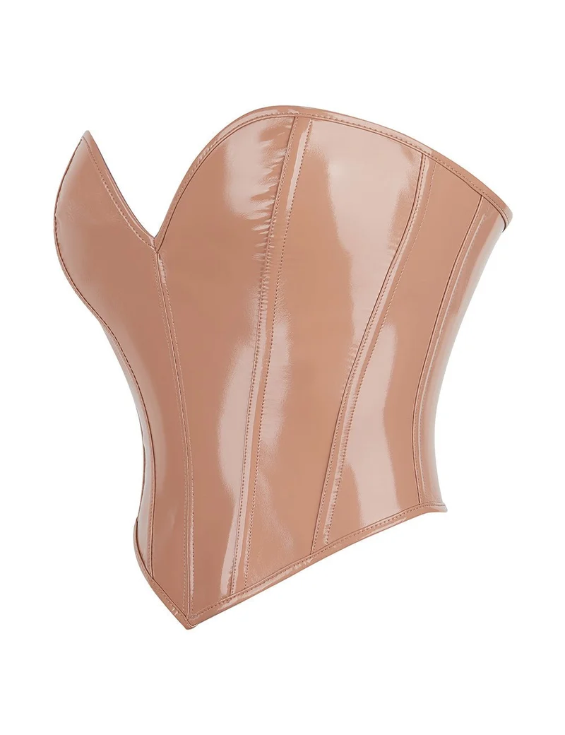 Hautfarbener Kunstleder-Body – 12 weiche Stäbchen, seitlicher Reißverschluss & gekreuzter Rückenriemen