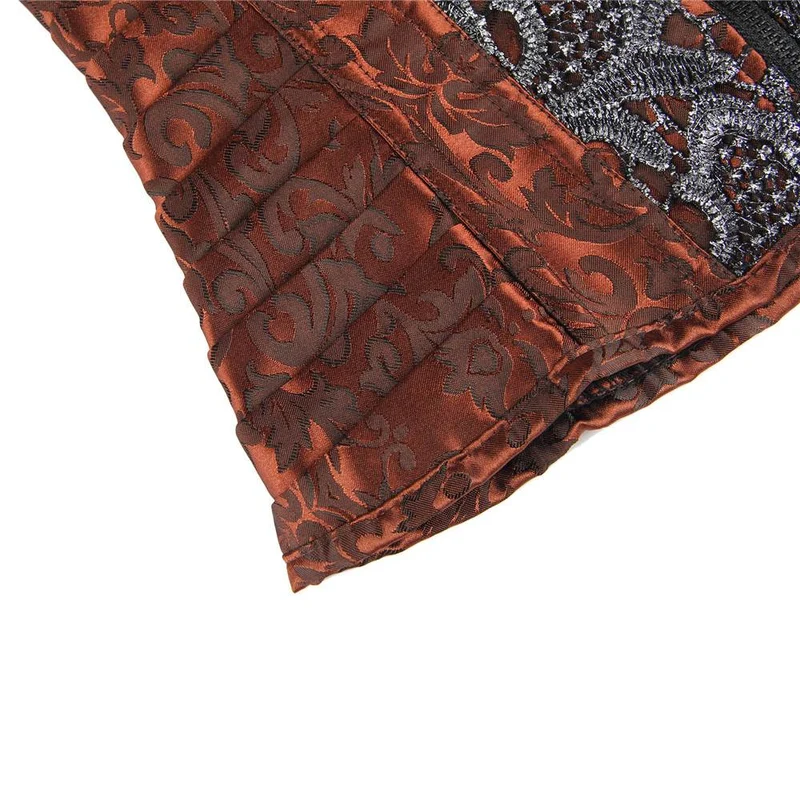 Braunes Jacquard-Korsett – Stickerei, Seitenfalten & 12 Stahlstäbe