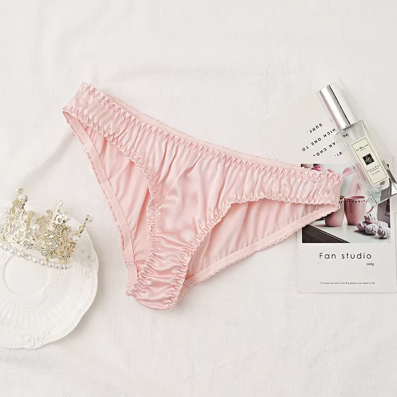 Rosa Seiden-Tanga mit niedrigem Bund, sexy Unterwäsche