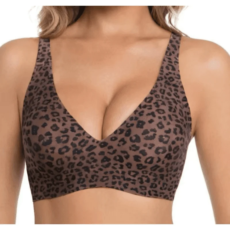 Leopard Coffee Jelly BH, kabellos, bequem, Push-up-BH, nahtloses Oberteil, tiefer V-Ausschnitt am Rücken, Alltags-BH